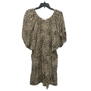 Rebecca Taylor Animal Print Silk Mini Dress Size 12 Blouson Balloon Sleeve
